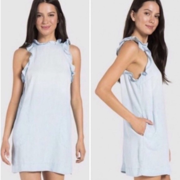 cloth & stone Dresses & Skirts - Cloth & Stone Ruffled Chambray Ombre Shift Dress L